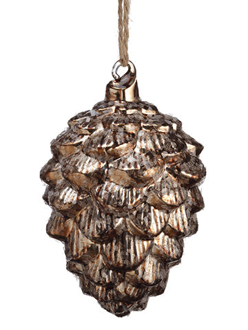 5.25" Iced Glass Pine Cone Ornament Brown Iced (pack of 6)