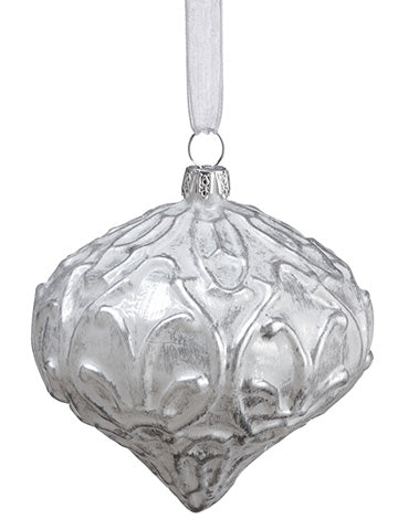 4" Glass Onion Ornament  White Silver (pack of 6)