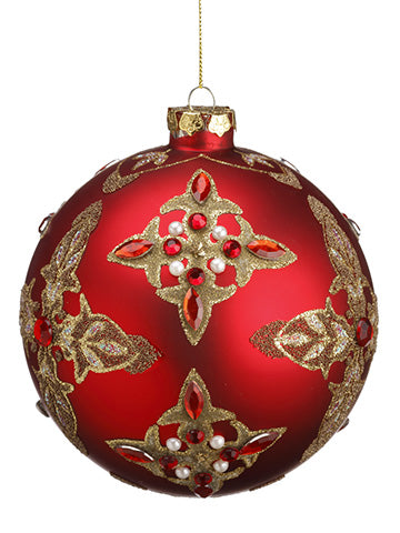 4.75" Rhinestone Glass Ball Ornament Red Gold (pack of 4)