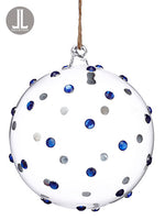 6" Diamond Glass Ball Ornament Clear Blue (pack of 6)