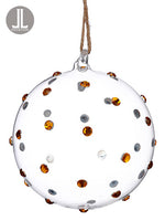 6" Diamond Glass Ball Ornament Clear Gold (pack of 6)