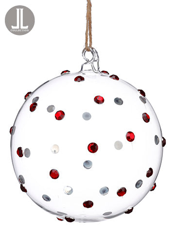 6" Diamond Glass Ball Ornament Clear Red (pack of 6)