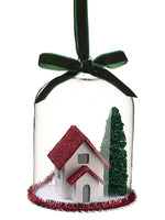 4.7" Glittered House/Tree in Glass Dome Ornament w/Light (battery Operated) Red Green (pack of 6)