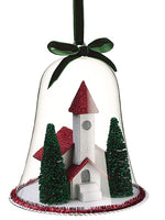 6.7" Glittered House/Tree in Glass Dome Ornament Red Green (pack of 6)