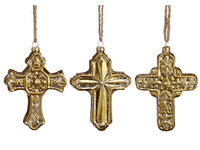4.75" Pearl Glass Cross Ornament (3 ea/set) Gold Pearl (pack of 2)