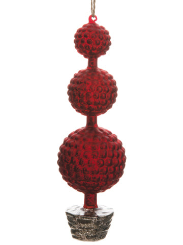 10" Glass Triple-Ball Tree Ornament Red Silver (pack of 8)