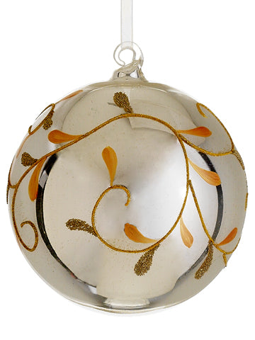 6" Glass Leaf Pattern Ball Ornament Ivory Gold (pack of 4)