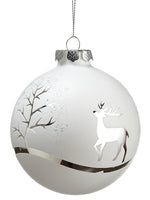 4.5" Glass Reindeer Ball Ornament White Silver (pack of 6)