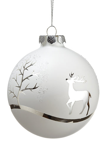 4.5" Glass Reindeer Ball Ornament White Silver (pack of 6)