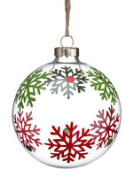 4" Snowflake Glass Ball Ornament Red Green (pack of 12)