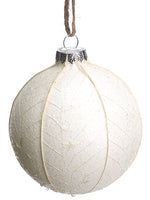 4" Leaf Pattern Glass Ball Ornament White (pack of 12)