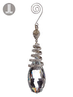 5" Rhinestone Glass Teardrop Ornament Clear Silver (pack of 6)