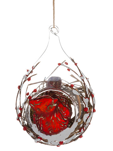 7.5" Beaded Glass Cardinal Ornament Beige Red (pack of 6)