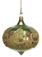 4.5" Glittered Glass Onion Ornament Olive Green Gold (pack of 2)