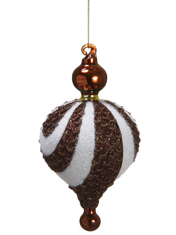 6" Glittered Pine Cone Texture Glass Finial Ornament Brown White (pack of 6)