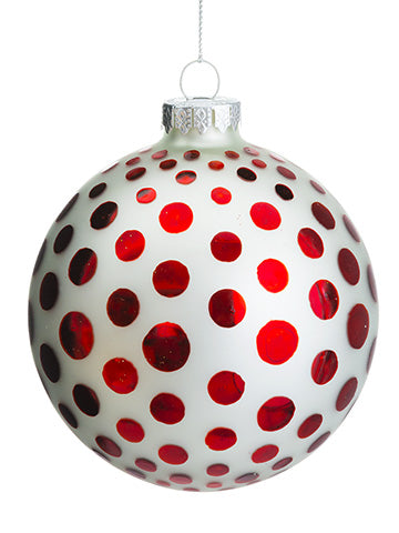 3.94"Pokla Dot Glass Ball Ornament White Red (pack of 6)