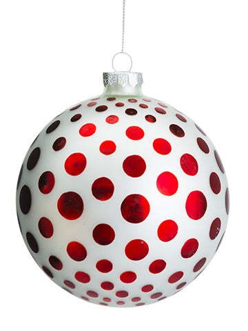 4.72" Polka Dot Glass Ball Ornament White Red (pack of 6)