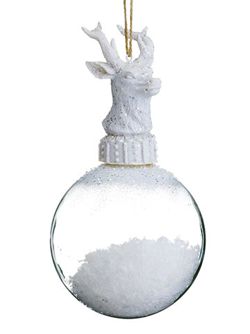 6" Glittered Reindeer Glass Ball Ornament Clear White (pack of 6)