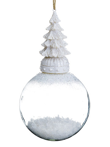 6" Glittered Tree Glass Ball Ornament Clear White (pack of 6)