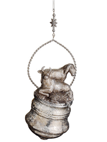 8.5" Mercury Glass Manger Animals Ornament Antique Silver (pack of 6)
