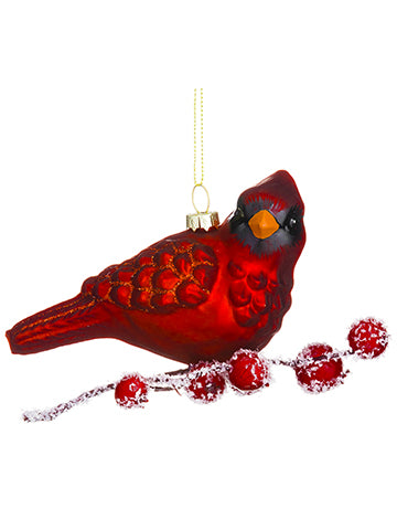 5" Glass Cardinal Berry Ornament Red (pack of 12)