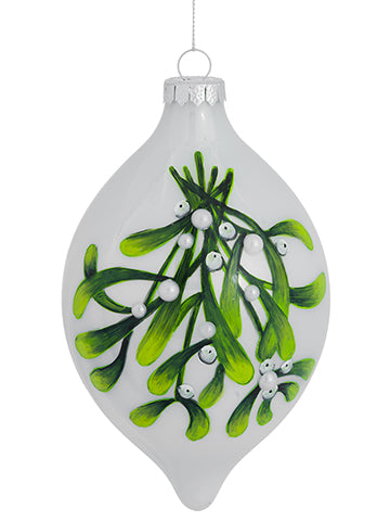 6.5" Glass Mistletoe Ornament  Green White (pack of 6)
