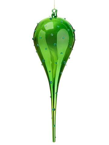 16" Rhinestone Glass Finial Ornament Green (pack of 9)