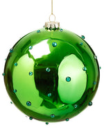 5.9" Rhinestone Glass Ball Ornament Green (pack of 12)
