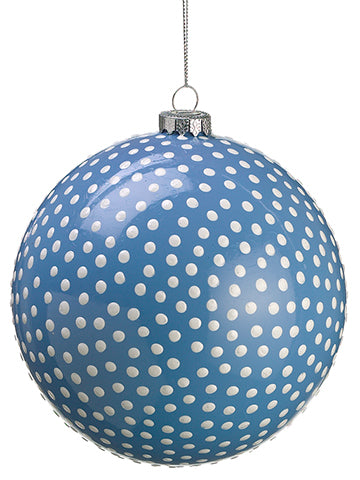 6" Glass Polka Dot Ball Ornament Blue White (pack of 2)