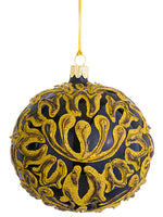 4" Florentine Glass Ball Ornament Black Gold (pack of 2)