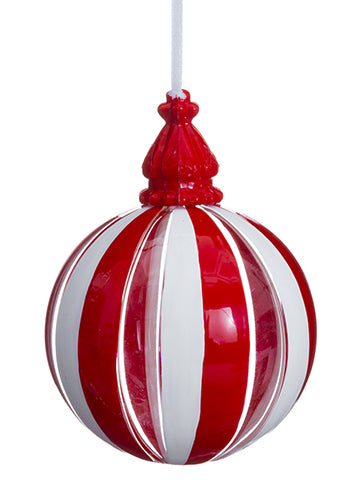 3" Stripe Glass Ball Ornament  Red White (pack of 6)