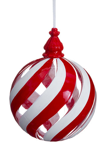 4" Swirl Glass Ball Ornament  Red White (pack of 6)