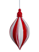7" Stripe Glass Finial Ornament Red White (pack of 6)