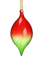 6.5" Striped Glass Finial Ornament With Gold Ribbon Hanger Red Green (pack of 6)
