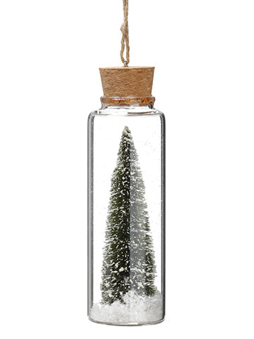 6" Snowed Tree in Glass Tube Ornament Green White (pack of 6)