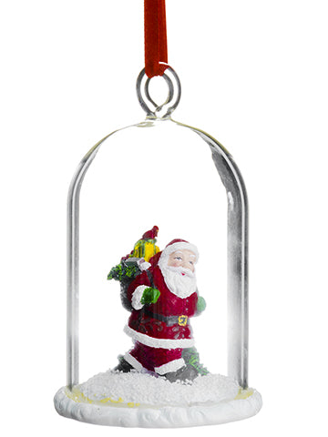 4.5" Santa in Glass Dome Ornament Red Green (pack of 2)