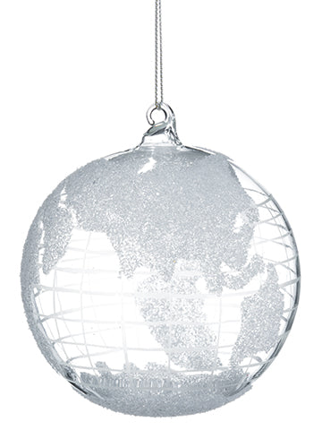 3.5"D Glass Globe Ball Ornament Clear White (pack of 6)