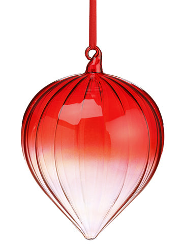 8" Striped Glass Finial Ornament Red Clear (pack of 6)