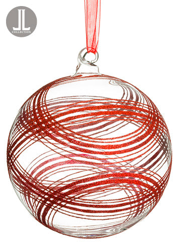 6" Glittered Plaid Glass Ball Ornament Clear Red (pack of 4)