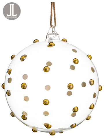 6" Beaded Glass Ball Ornament  Clear Gold (pack of 1)