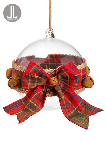 6" Plaid Glass Ball Ornament With Bells Red Green (pack of 6)