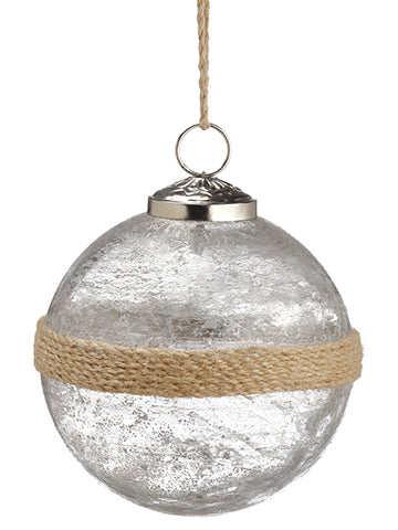 4" Jute Glass Ball Ornament  Antique Clear (pack of 4)