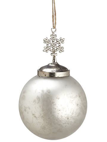 3" Jeweled Snowflake Glass Ball Ornament Antique Silver (pack of 4)