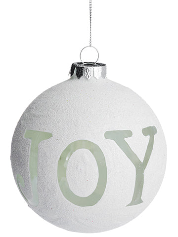 4" Glittered Joy Glass Ball Ornament White Silver (pack of 6)