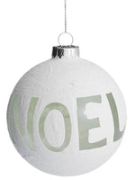 4" Glittered Noel Glass Ball Ornament White Silver (pack of 6)