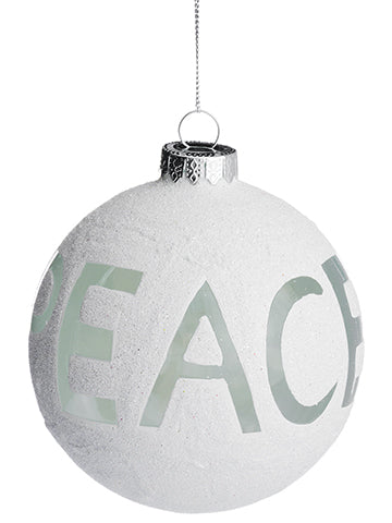 4" Glittered Peace Glass Ball Ornament White Silver (pack of 6)