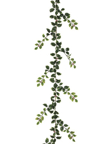 6' Mini Holly Leaf Garland w/250 Lvs. & Berries Green Variegated (pack of 6)