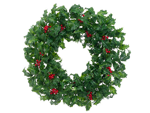 20" Plastic Holly Wreath  Green Red (pack of 2)