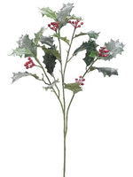 28" Iced Holly Spray With Plastic Berry Green Red (pack of 12)
