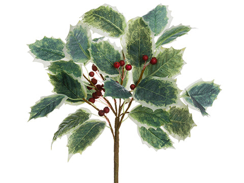 11" Holly Spray With Berry  Variegated Red (pack of 12)